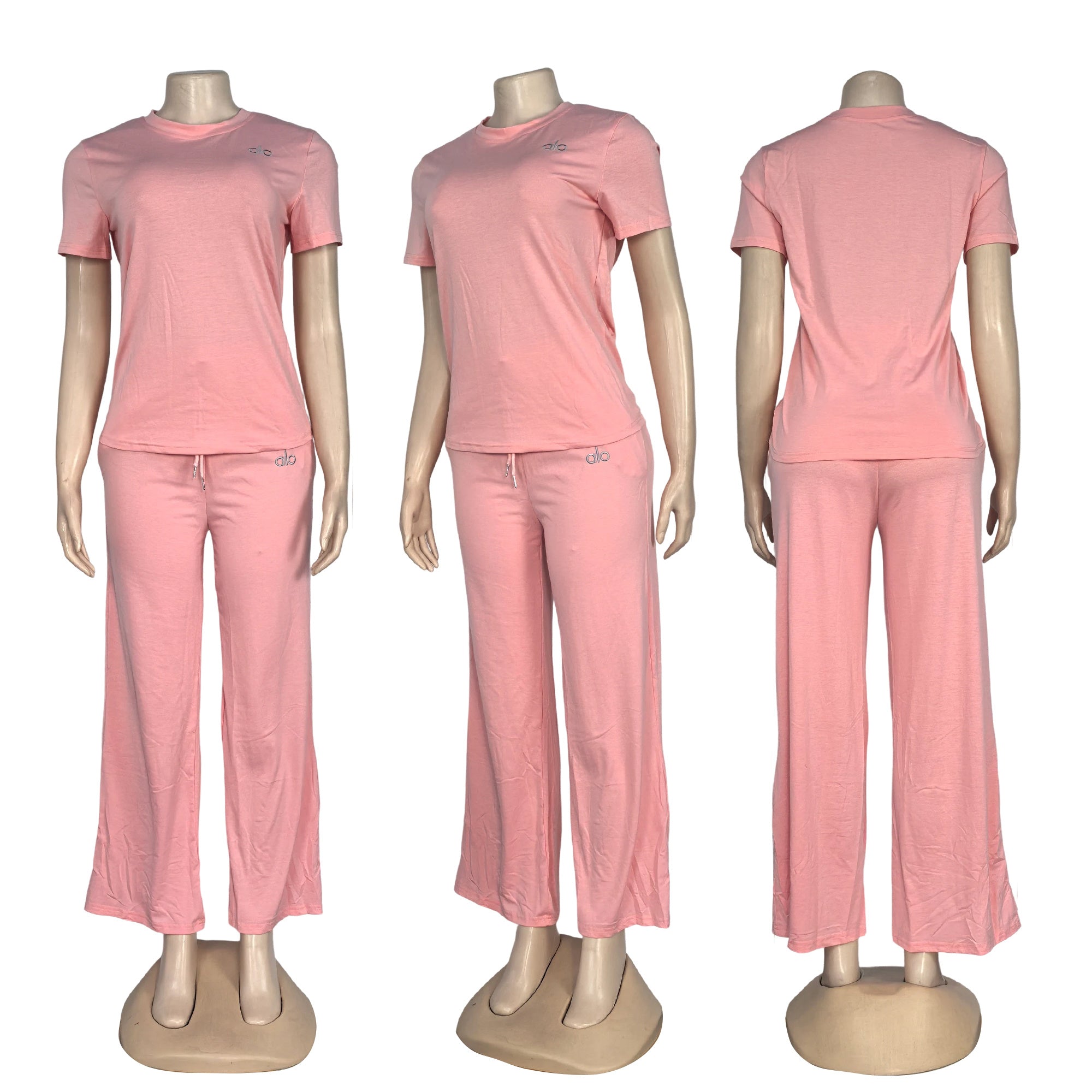 Women's Autumn Fashion Embroidered Casual Cotton Short Sleeve Two Piece Pants Set 11