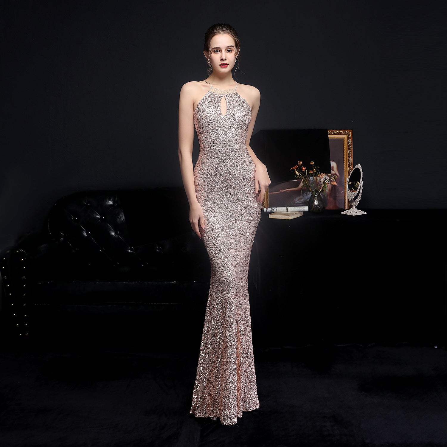 Summer Occasional Sequin Halter Mermaid Long Evening Dress 16