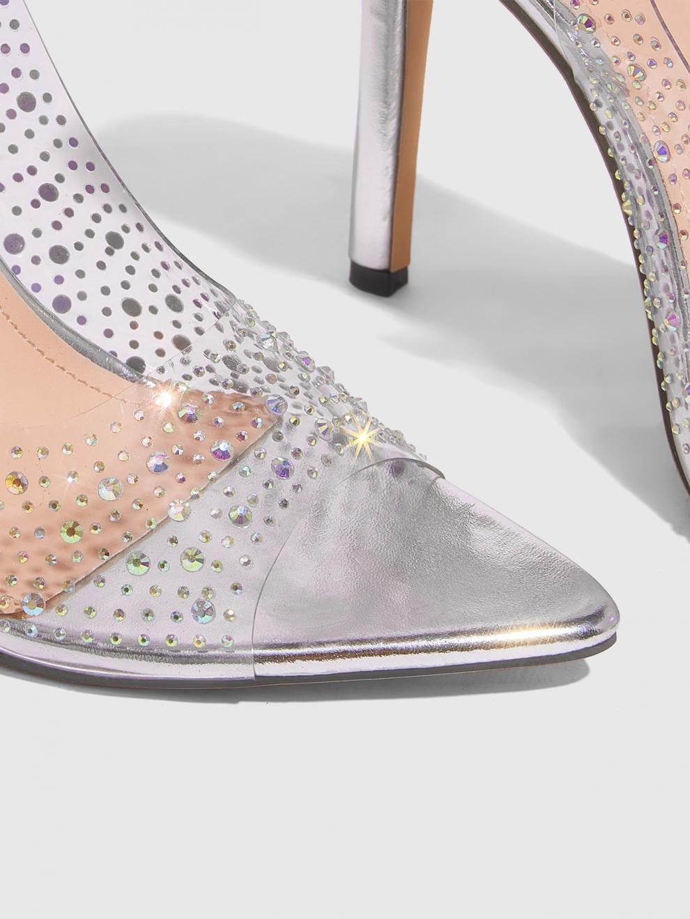 Peep Toe High Heels Rhinestone Stiletto 9