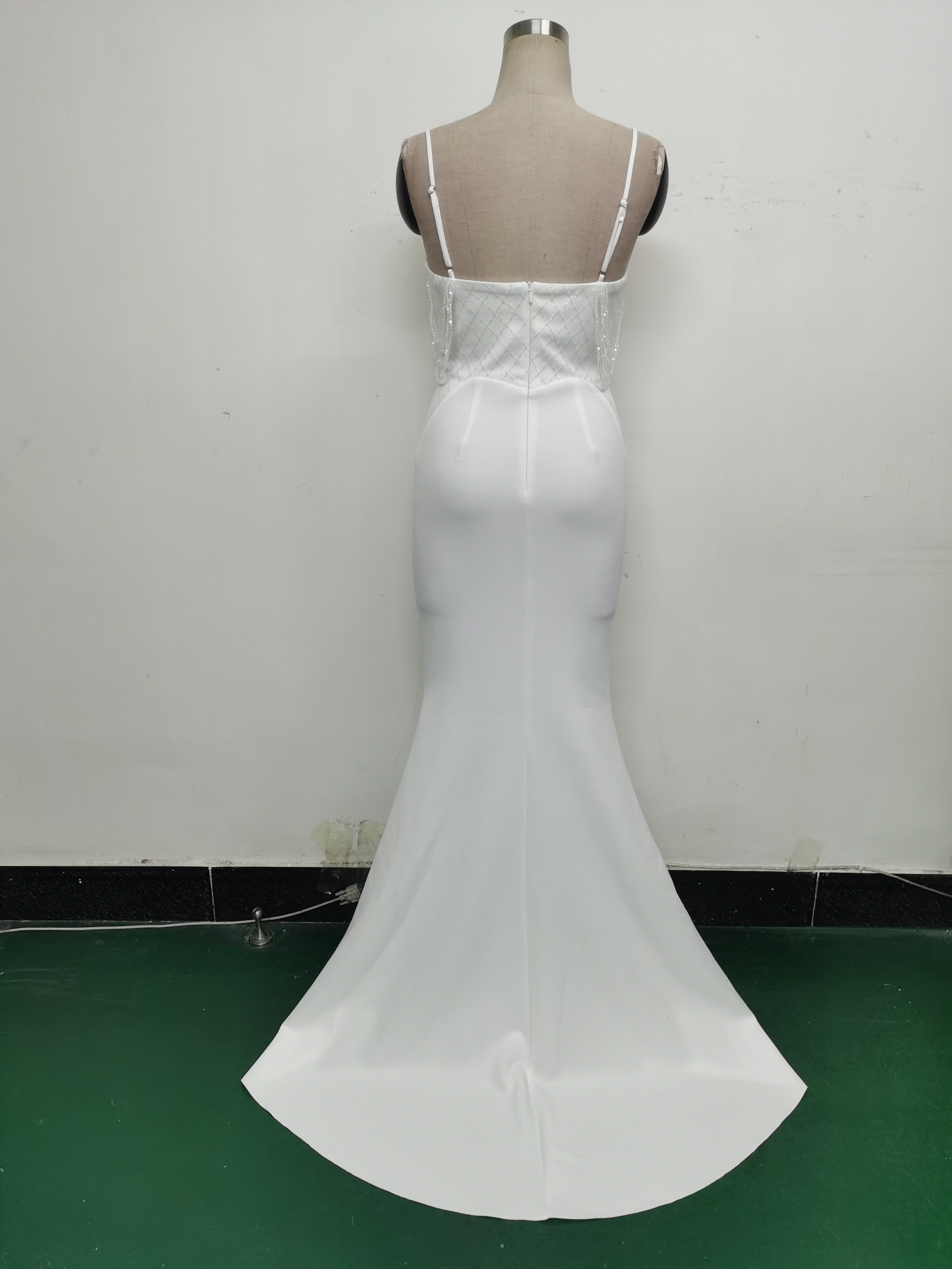 Women Fishbone Lace Sequin Wedding Fishtail Evening Dress 43