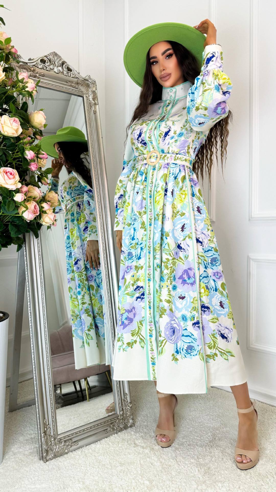 Fashion Chic Women's Spring & Autumn Long Sleeve Print Single-Breasted Slim Waist Long Dress With Belt 5