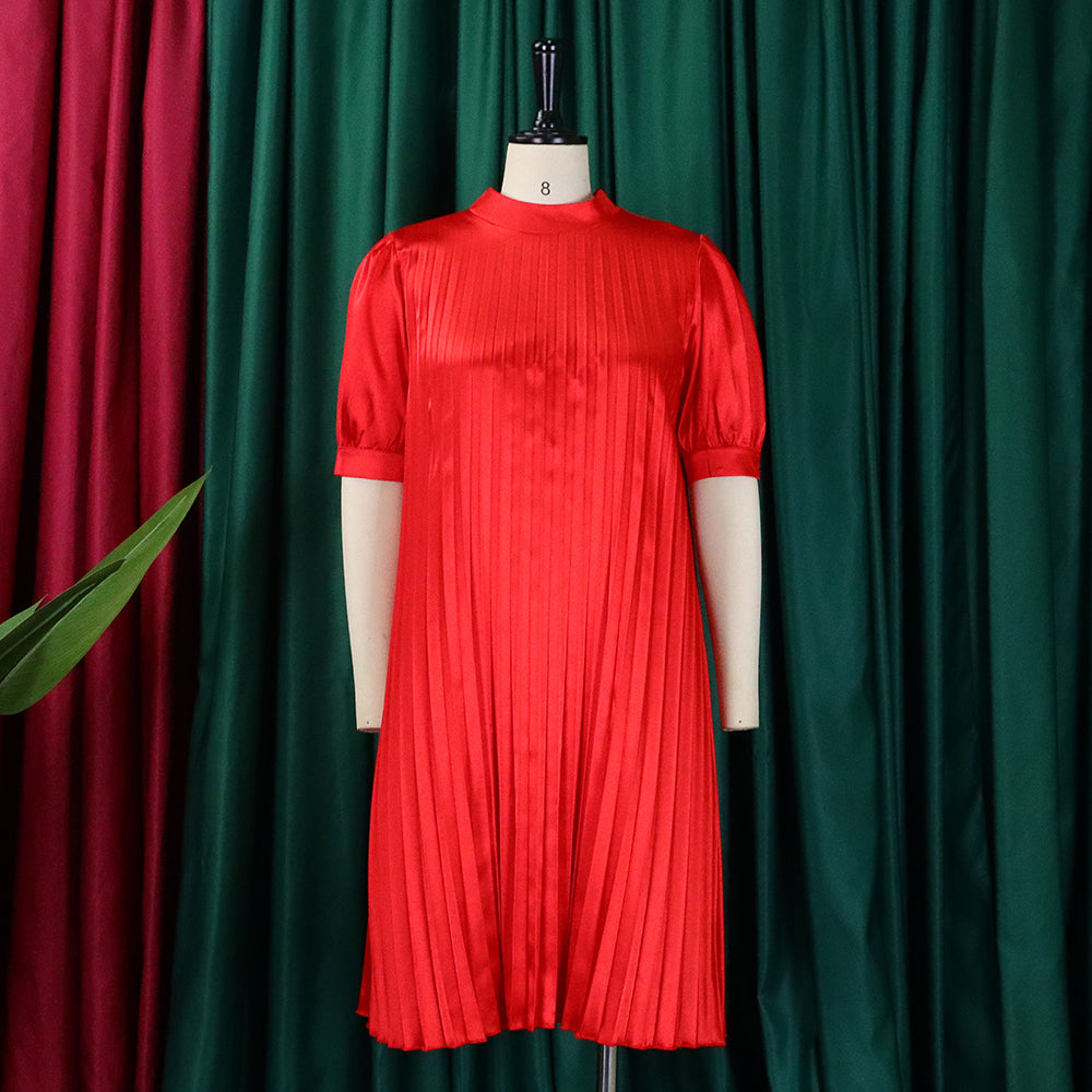 Plus Size Women's Summer Fashion Loose Casual Lace-Up Pleated Dress 9