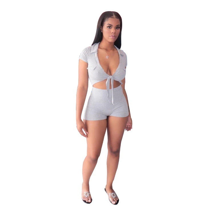 Women's Clothing Sexy Solid Color Lace-Up Suit 12