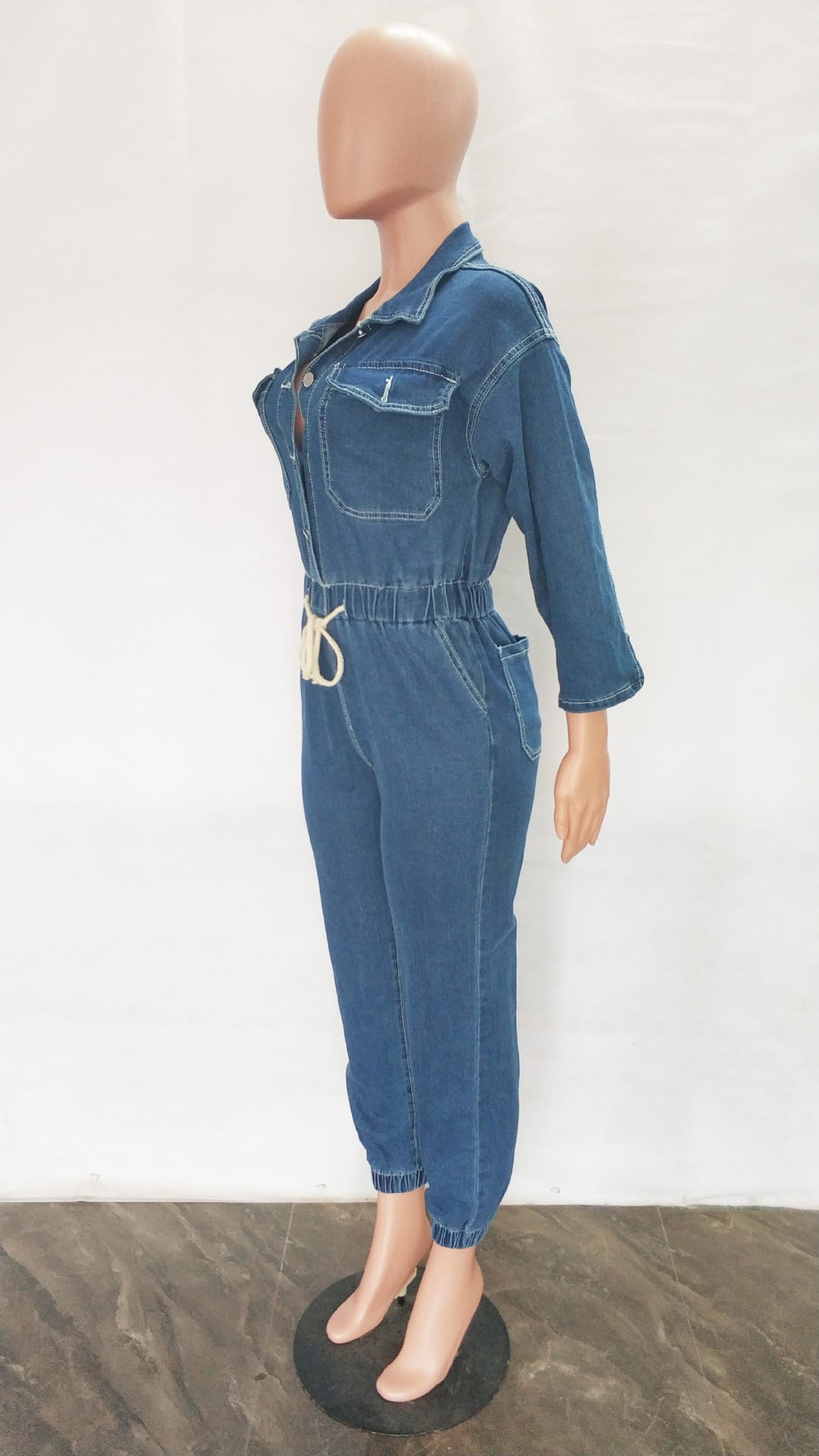 Women Casual Pocket Half Sleeve Denim Jumpsuit 7