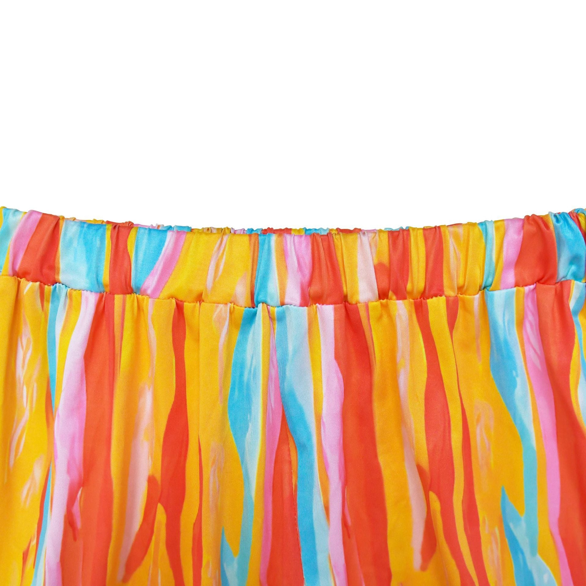 Ladies Fashion Striped Print Strapless Top Long Skirt Two-Piece Set 19