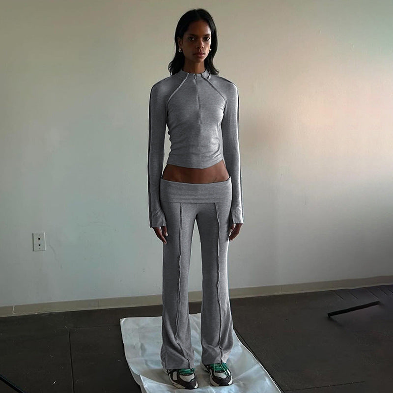 Women Sports Casual Zipper Cardigan Jacket and Pants Two Piece Set