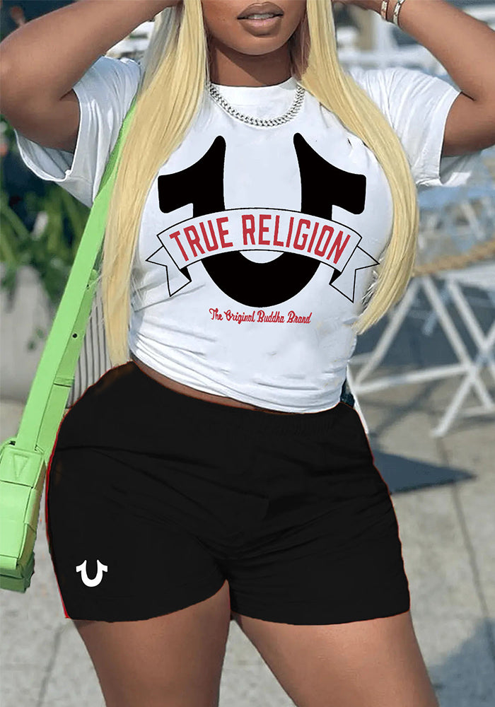 Summer Women's Print Casual R-Shirt Shorts Two-Piece Set