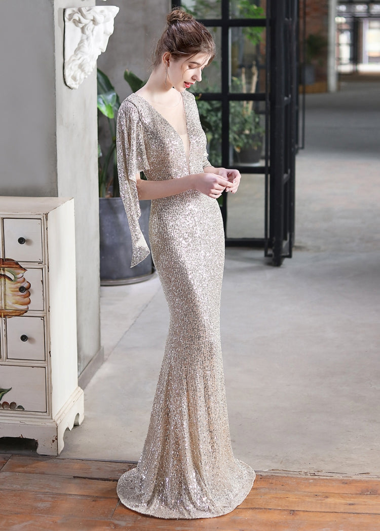 Autumn Formal Sequins Silver O-Neck Mermaid Evening Dress 3