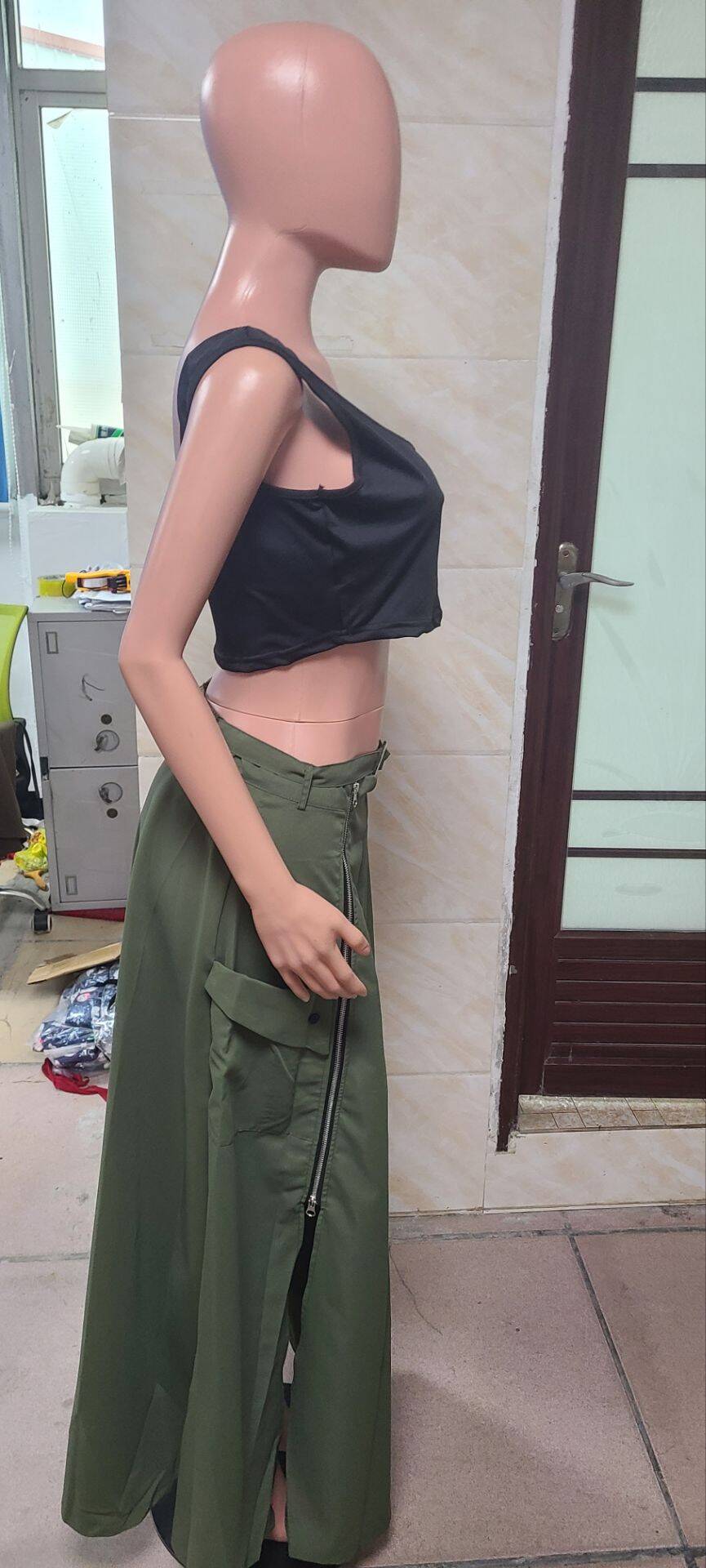 Summer Women's Sleeveless Solid Color Slit Two-Piece Skirt Set 8