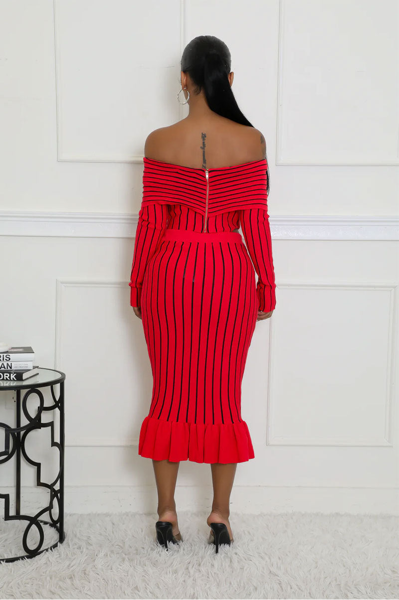 Women Off Shoulder Top and Skirt Two-Piece Set 5