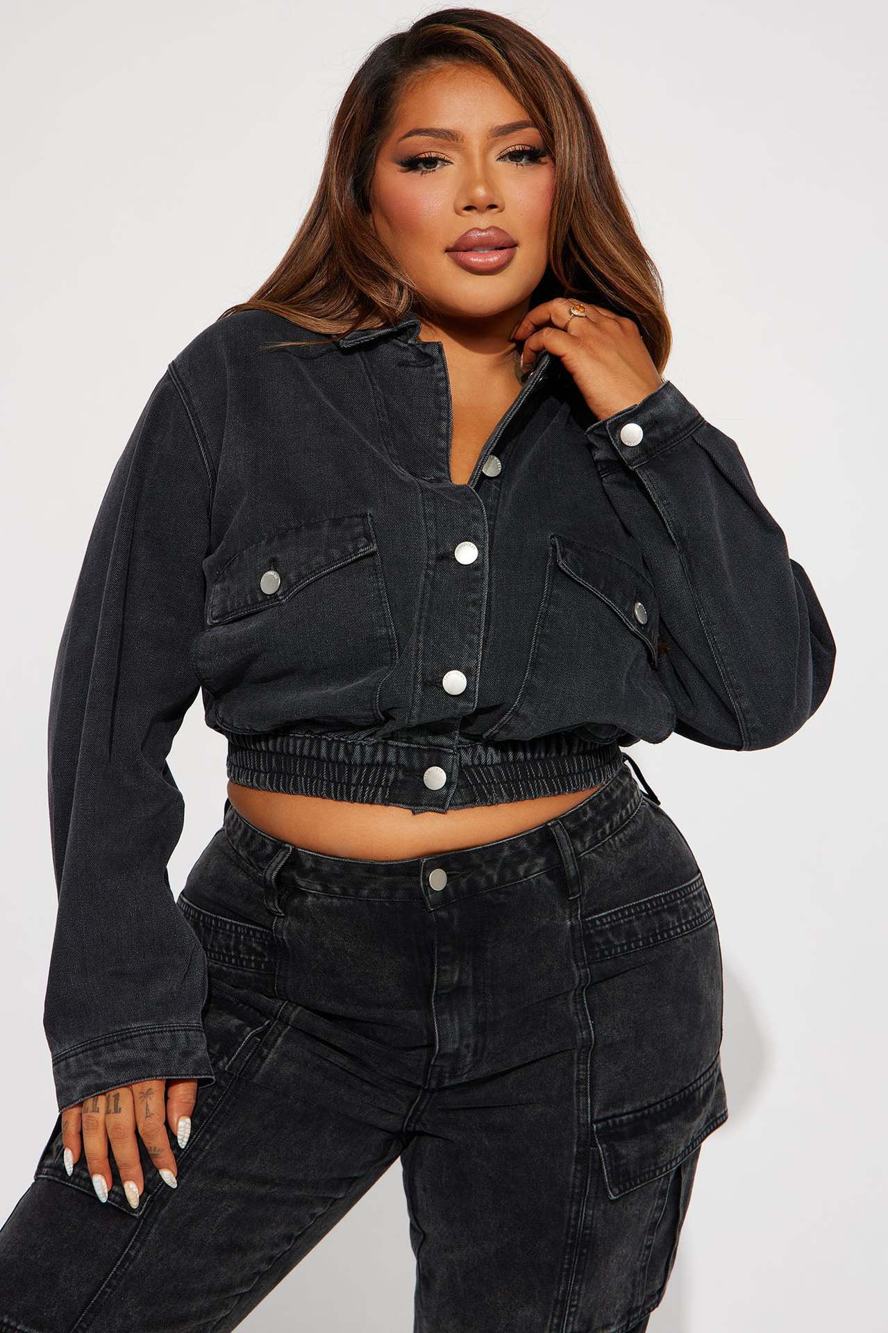 Women Elastic Waist Denim Jacket 6