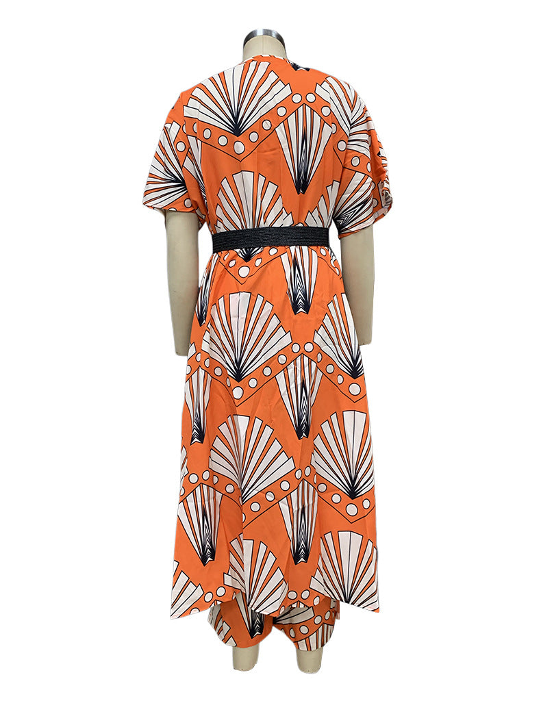 Spring Women's Fashionable Printed Shirt Straight Pants Two-Piece Set 7