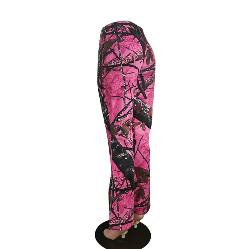 Women Pink Camouflage Street Bell Bottom Pants 10
