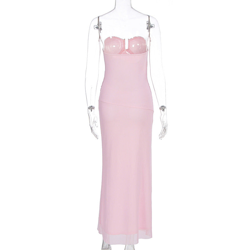 Summer Women's Fashion Chic Sexy Ruffle Strapless Slit Long Dress 13