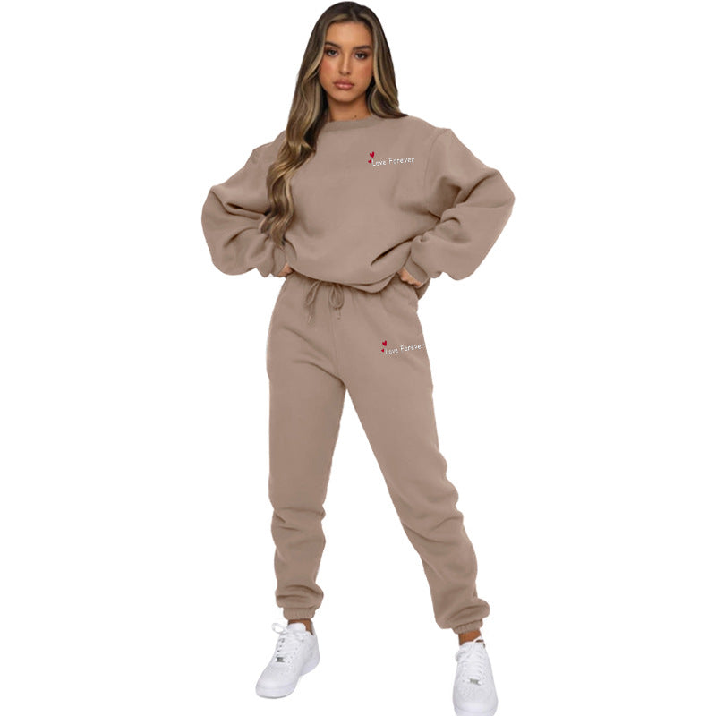 Women Autumn/Winter Printed Round Neck Long-Sleeved Top and Pants Two-Piece Set 21