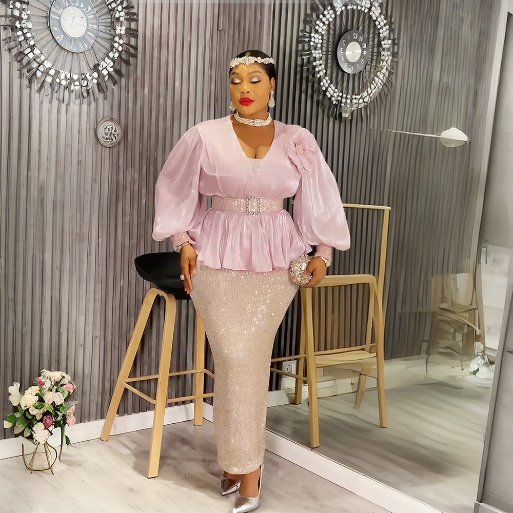 Africa Plus Size Women's Fashion Loose Sequin Evening Dress 3