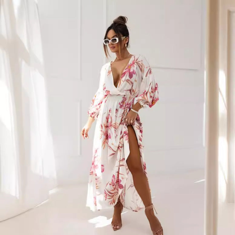 Autumn Fashionable Long Sleeve V-Neck Printed Dress 13