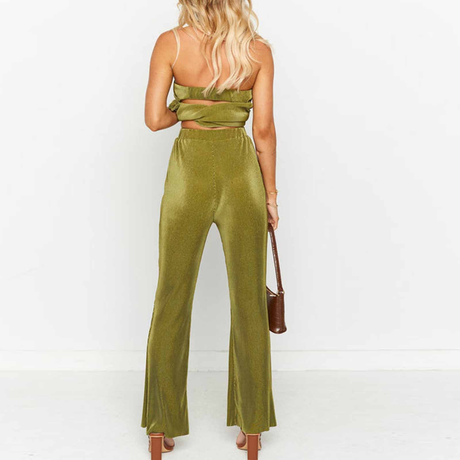 Women Sexy Strapless Top and Casual Pants Two-piece Set 20