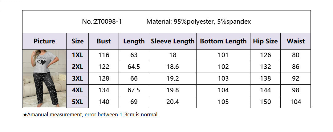 Women's Home Clothes Plus Size Pajamas Short Sleeve Two-Piece Pants Set 4