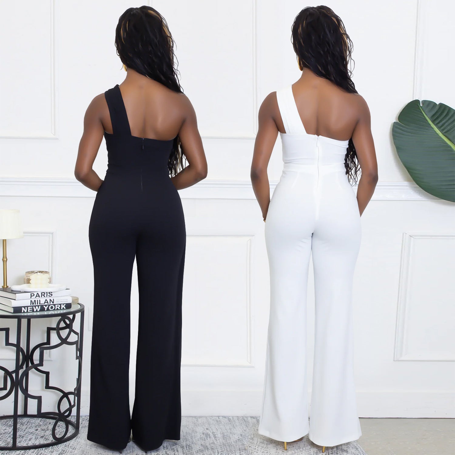 Women Summer Elegant Slash Shoulder Jumpsuit 4