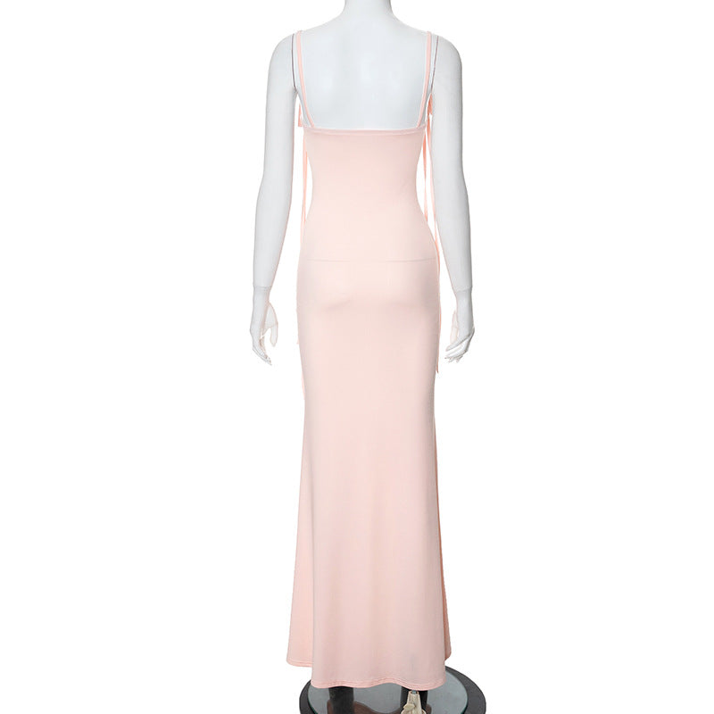 Women's Summer Casual Sleeveless Lace-Up Strap Slim Fit Mermaid Long Dress 11