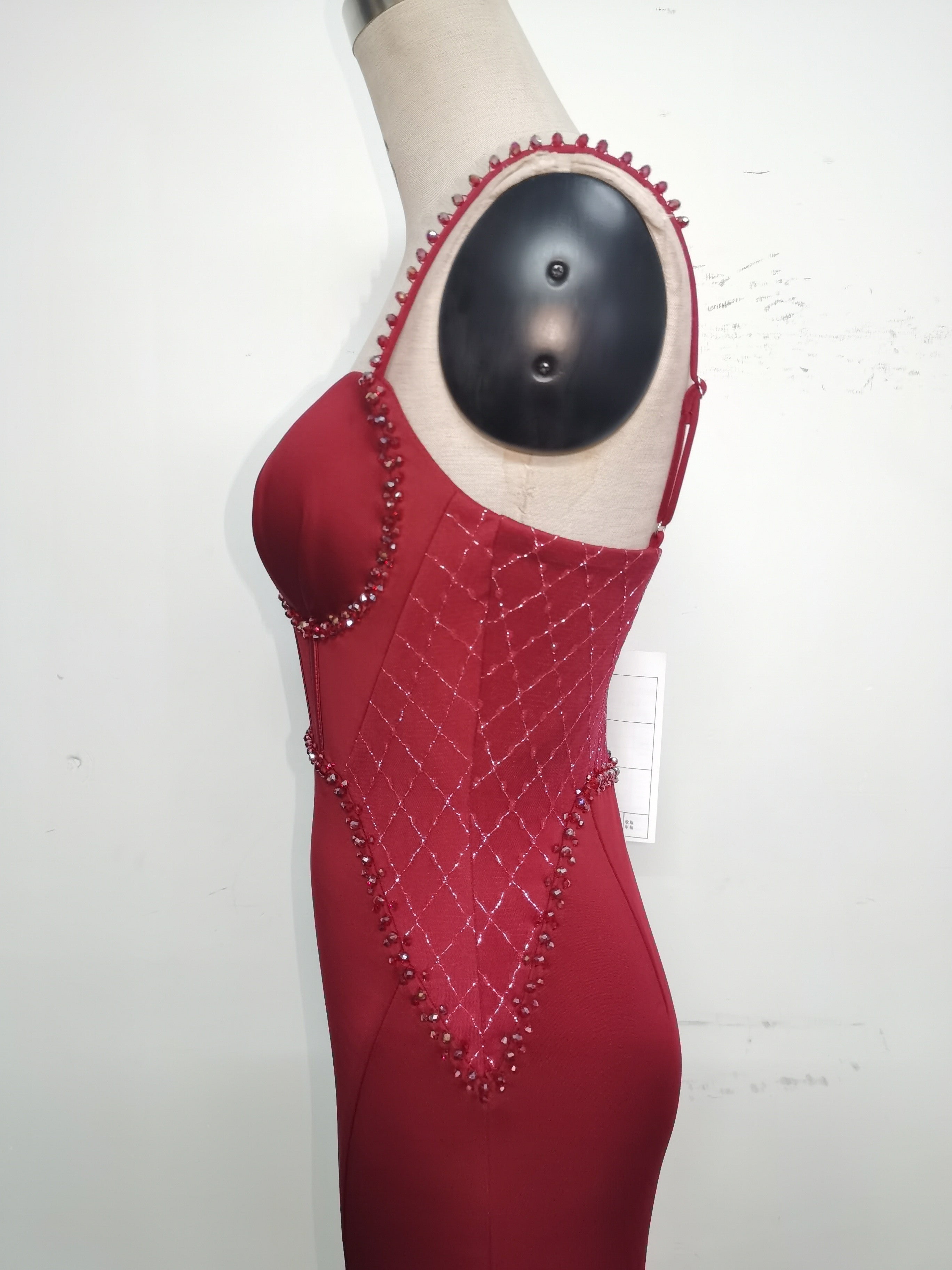 Women Strappy Heart-Shaped Lace Grid Embroidery Beaded Fishbone Formal Party Evening Dress 32