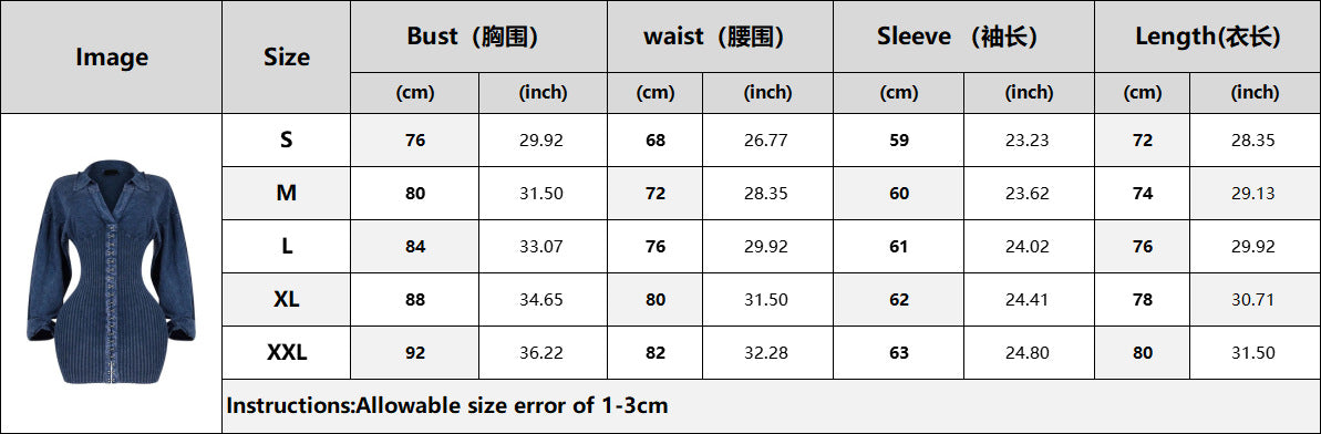 Deep V Women's Slim Patchwork Long Sleeve Denim Dress 7