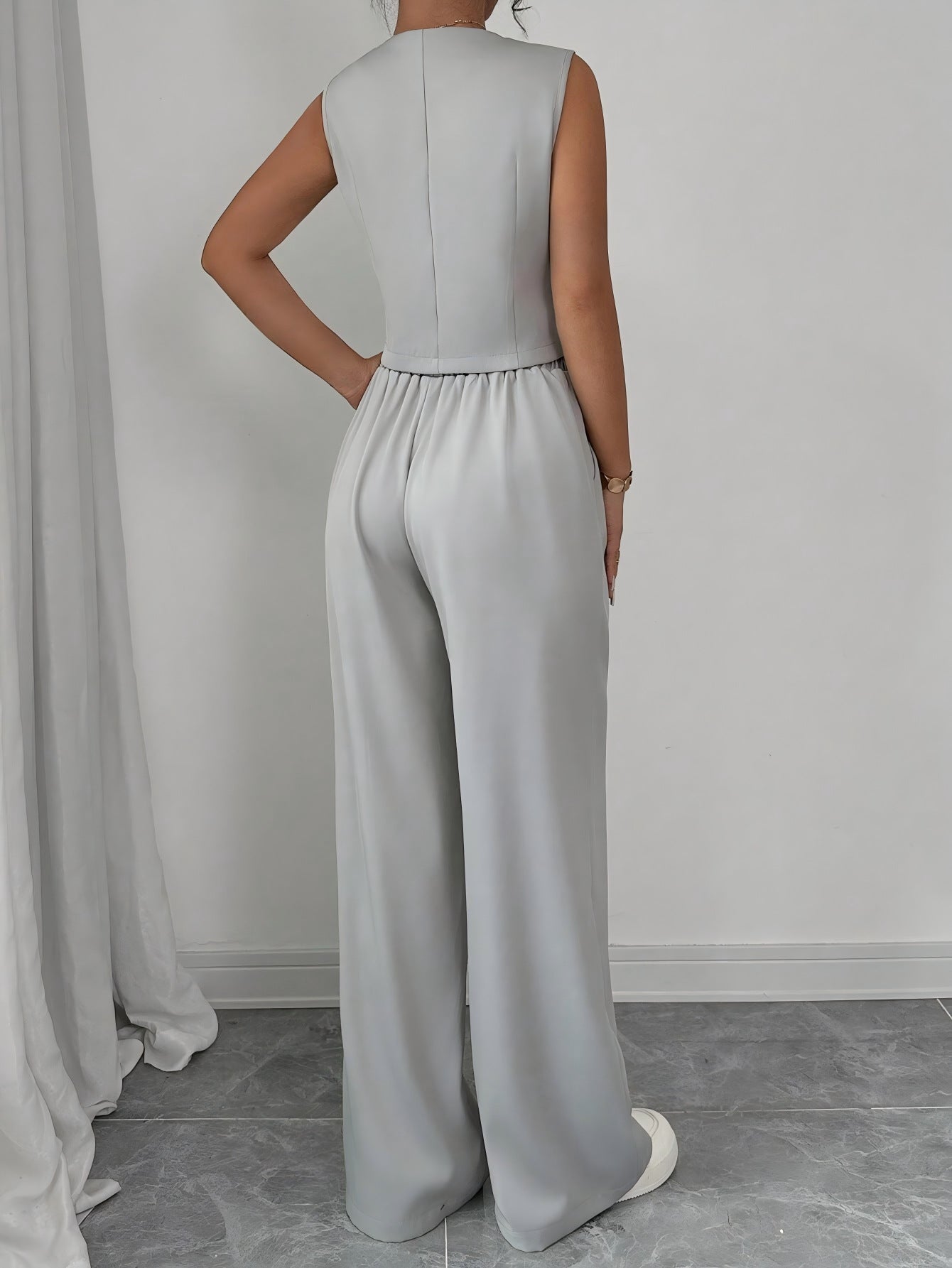 Women's Spring Summer Chic Button Sleeveless Vest Pants Set 5