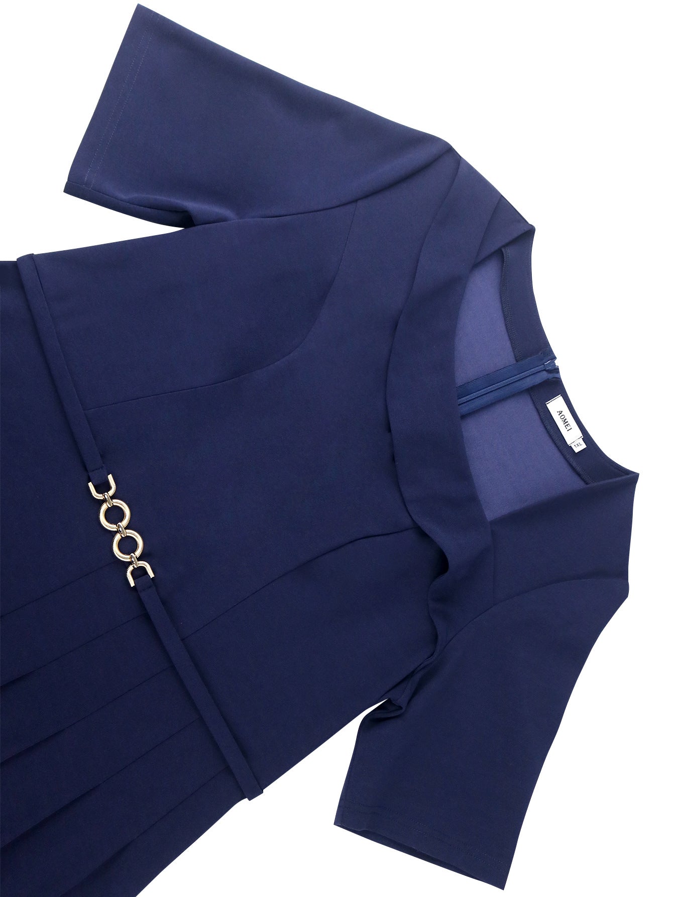 Plus Size Women asymmetric collar pleated Dress 15