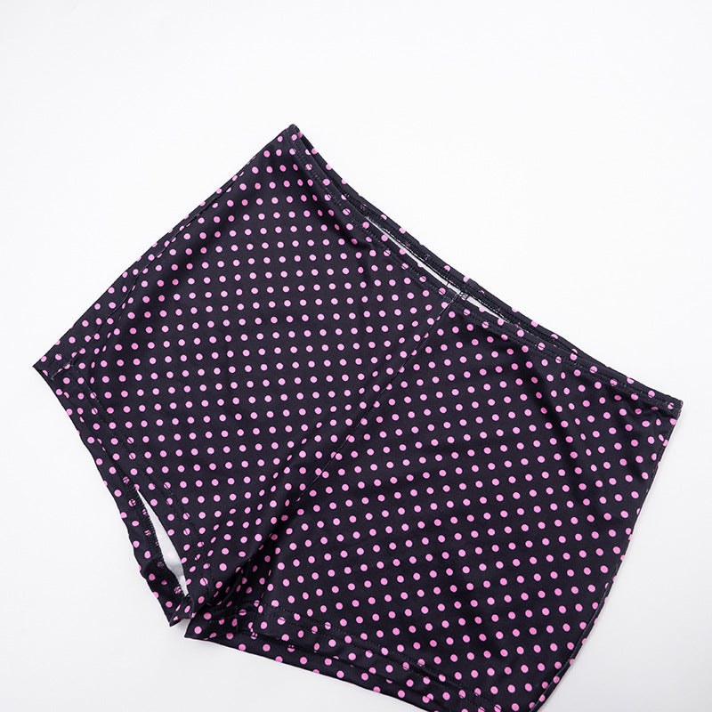 Women polka dot print long-sleeved zippered top and shorts two-piece set 17