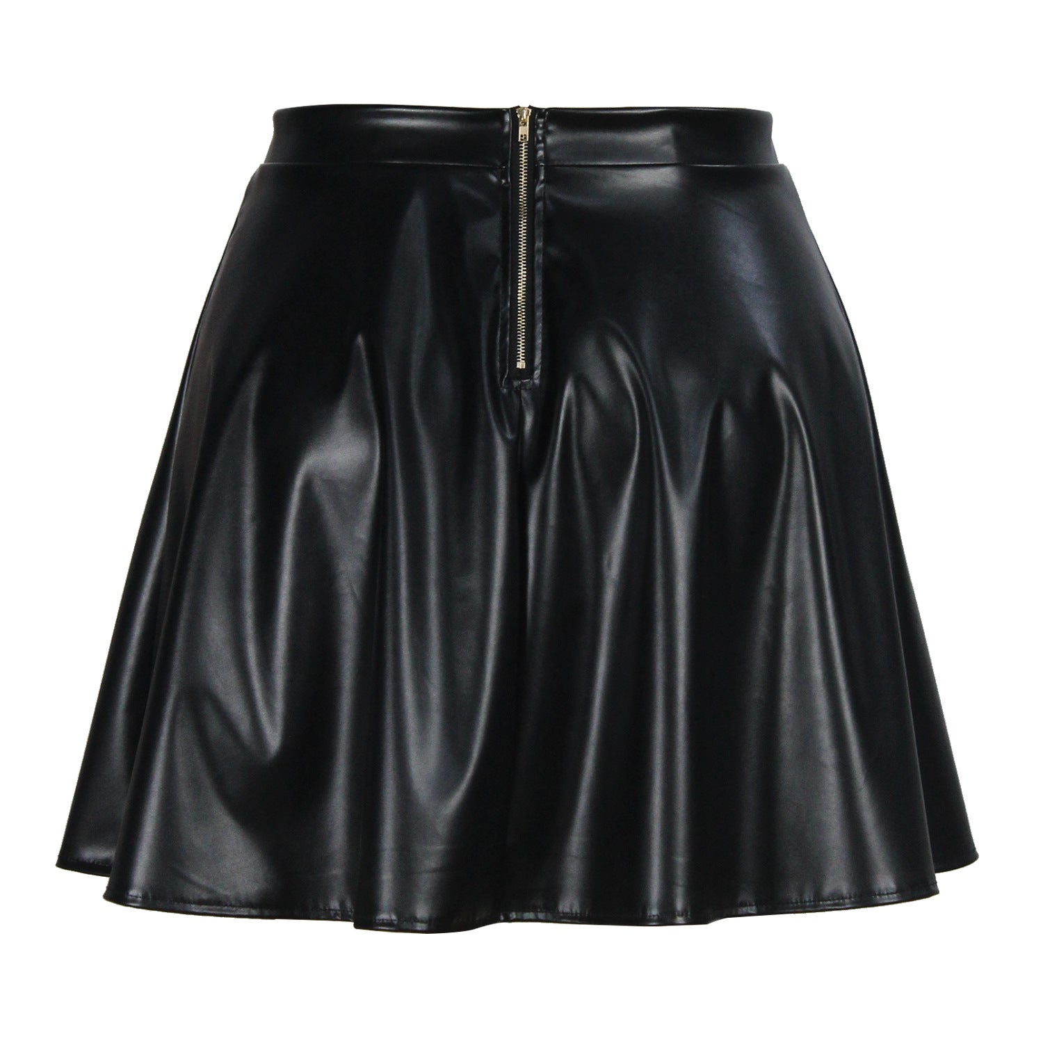 Plus Size High Waist Slim A-line Pleated Pu Leather Skirt 11