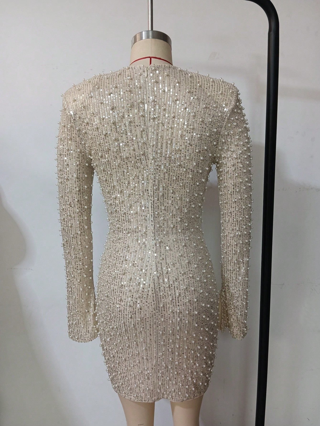 Women's Sequin Embellished Cut-Out Slim-Fit Long-Sleeve Party Dress 9