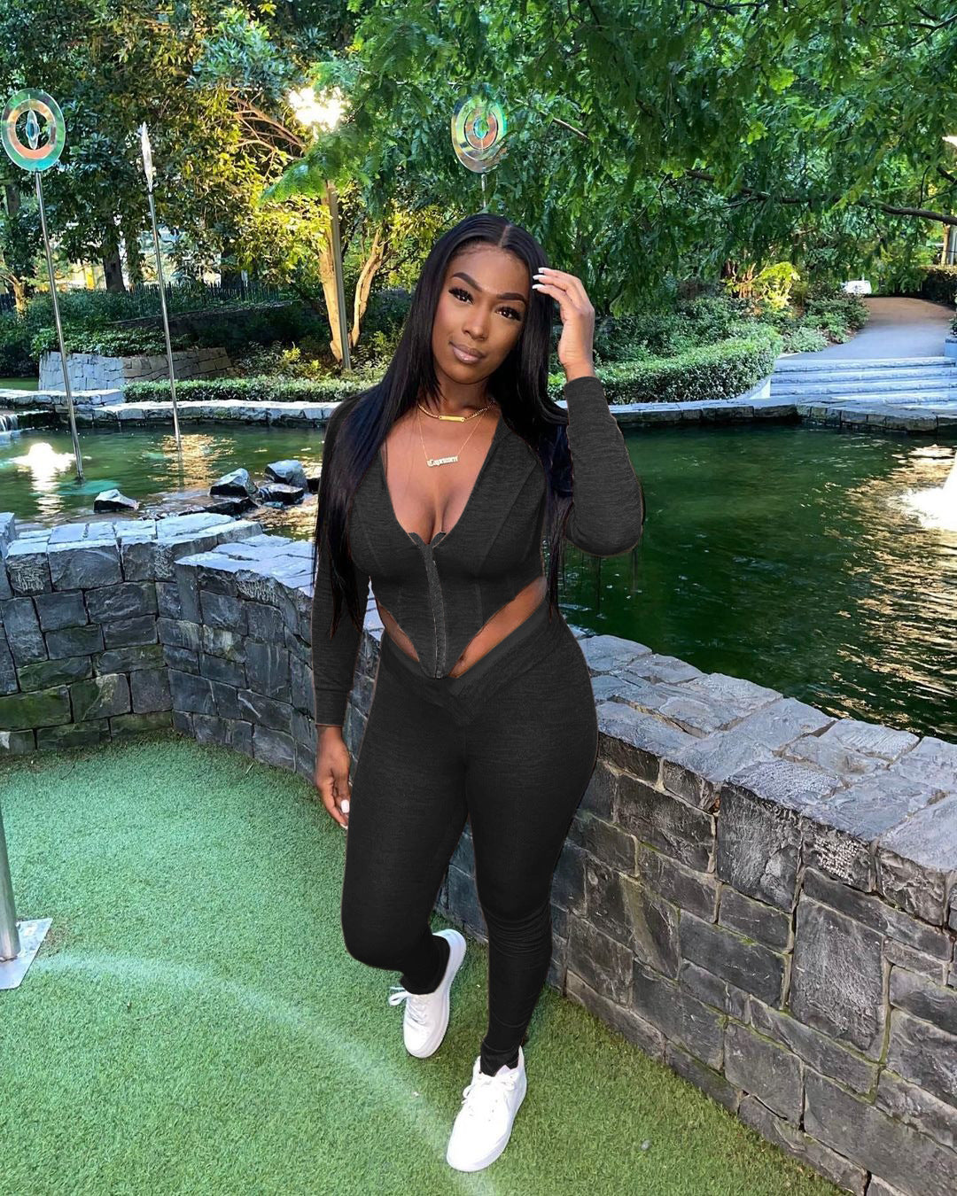 Women Summer Solid Patchwork Letter Top and Pant Two Piece Set 5