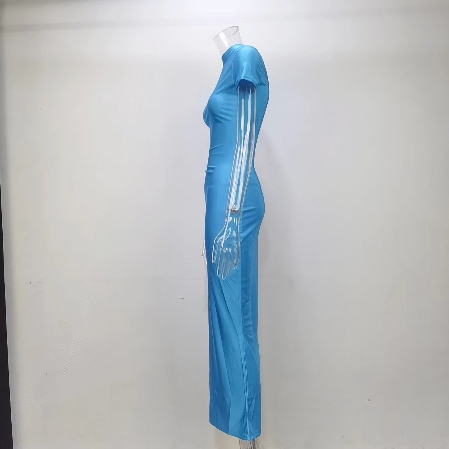 Women Summer Solid Sexy Short Sleeve Slit Bodycon Dress 12