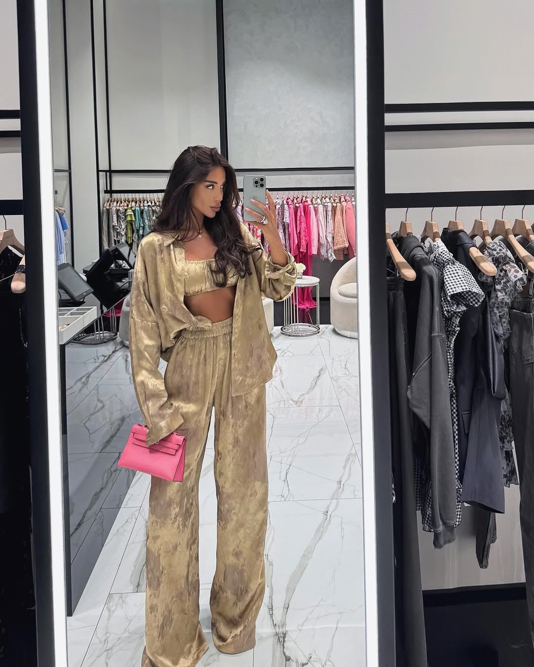 Summer Women's Fashion Turn-Down Collar Long-Sleeve Shirt & Strapless Wide-Leg Pants Three-Piece 3