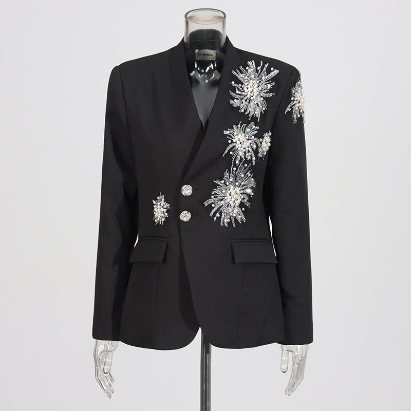 Women rhinestone design Solid Blazer