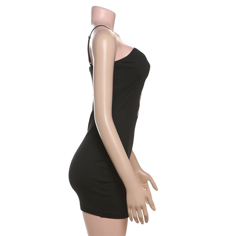 Women Spring Sexy U-neck Bow Print Backless Strap Dress 8