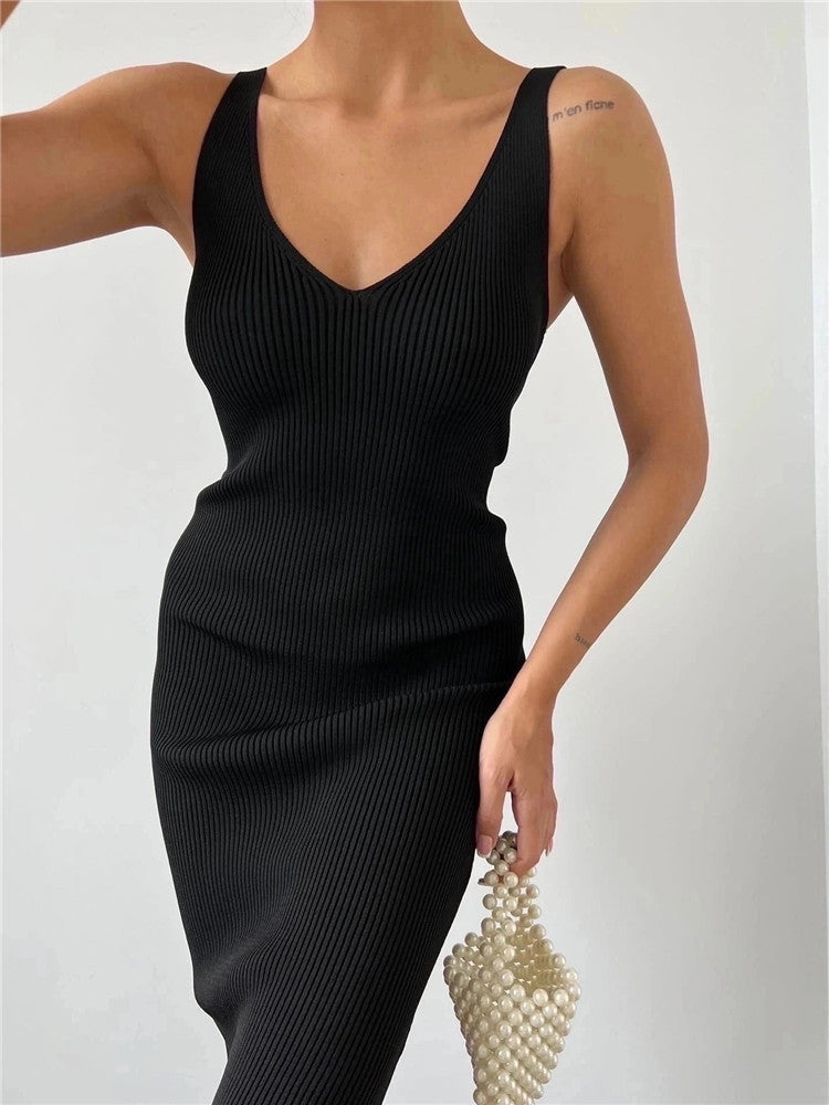 Women Summer Color Sleeveless Round Neck Ribbed Bodycon Dress 9