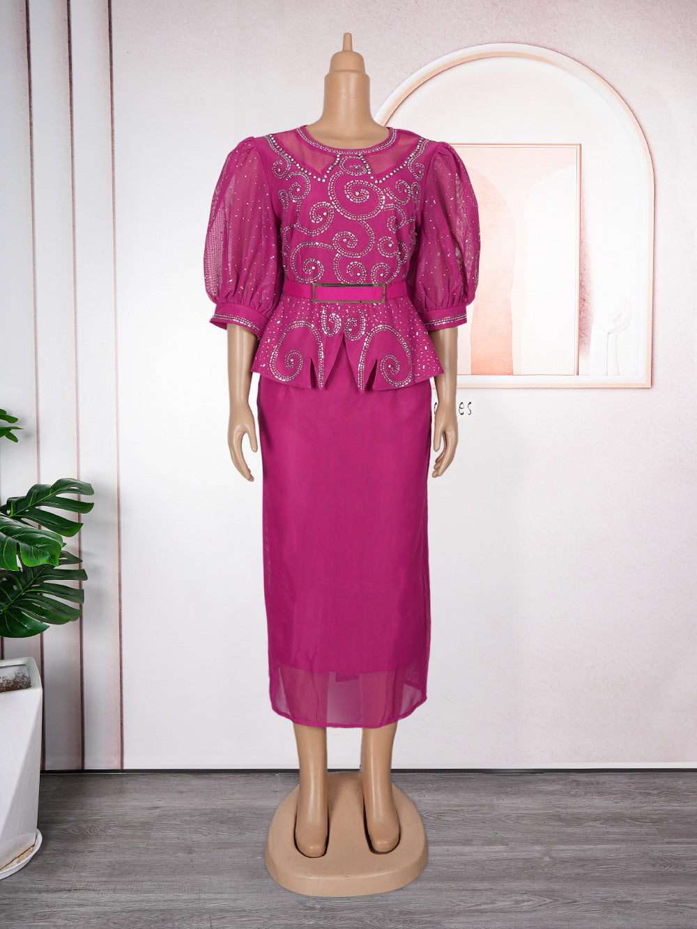 Plus Size African Women Beaded Puff Sleeve Bodycon Dress 10