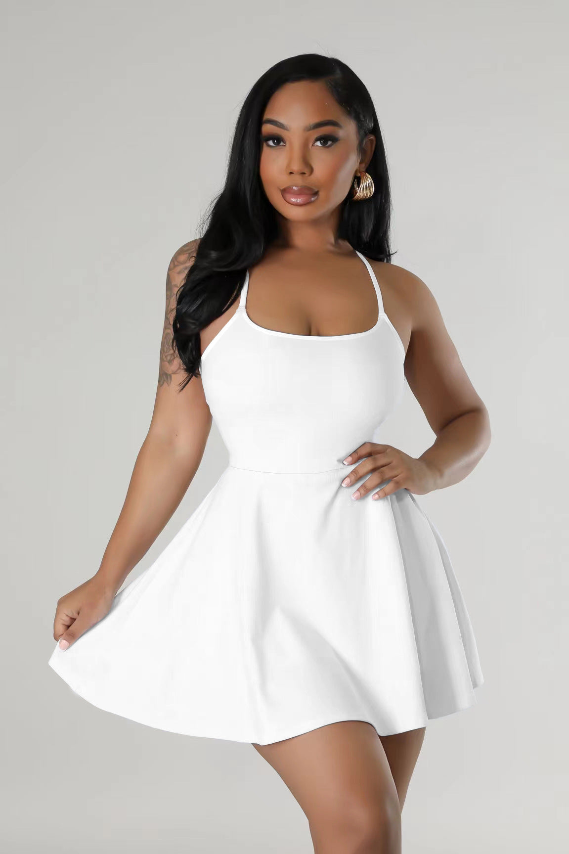 Women 's Spring Summer Fashionable And Sexy Chic Slim Waist Strap Solid Color Dress 3