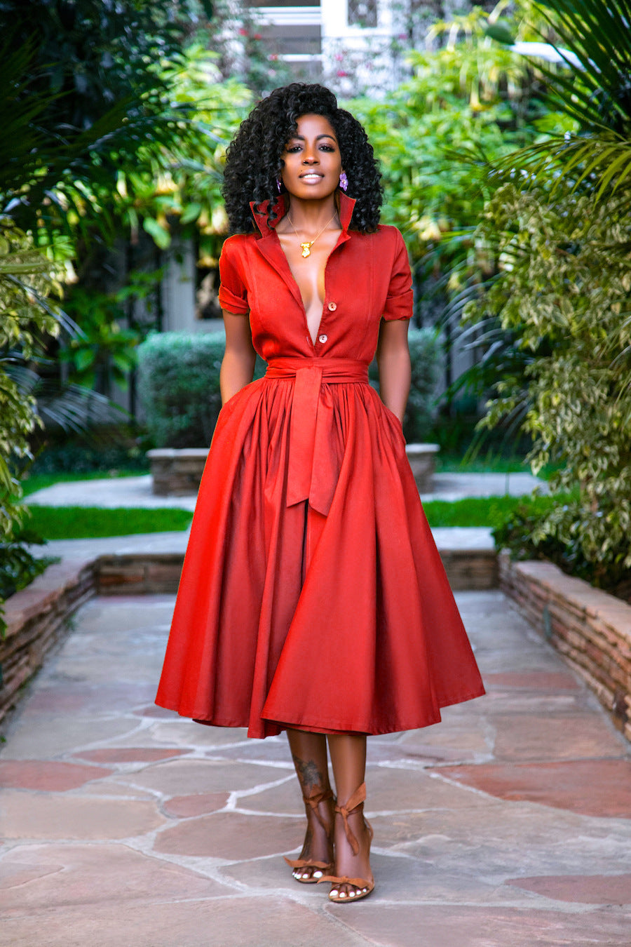 Solid Color Belted Long Sleeve Turndown Collart Button-Up Shirt Dress 12