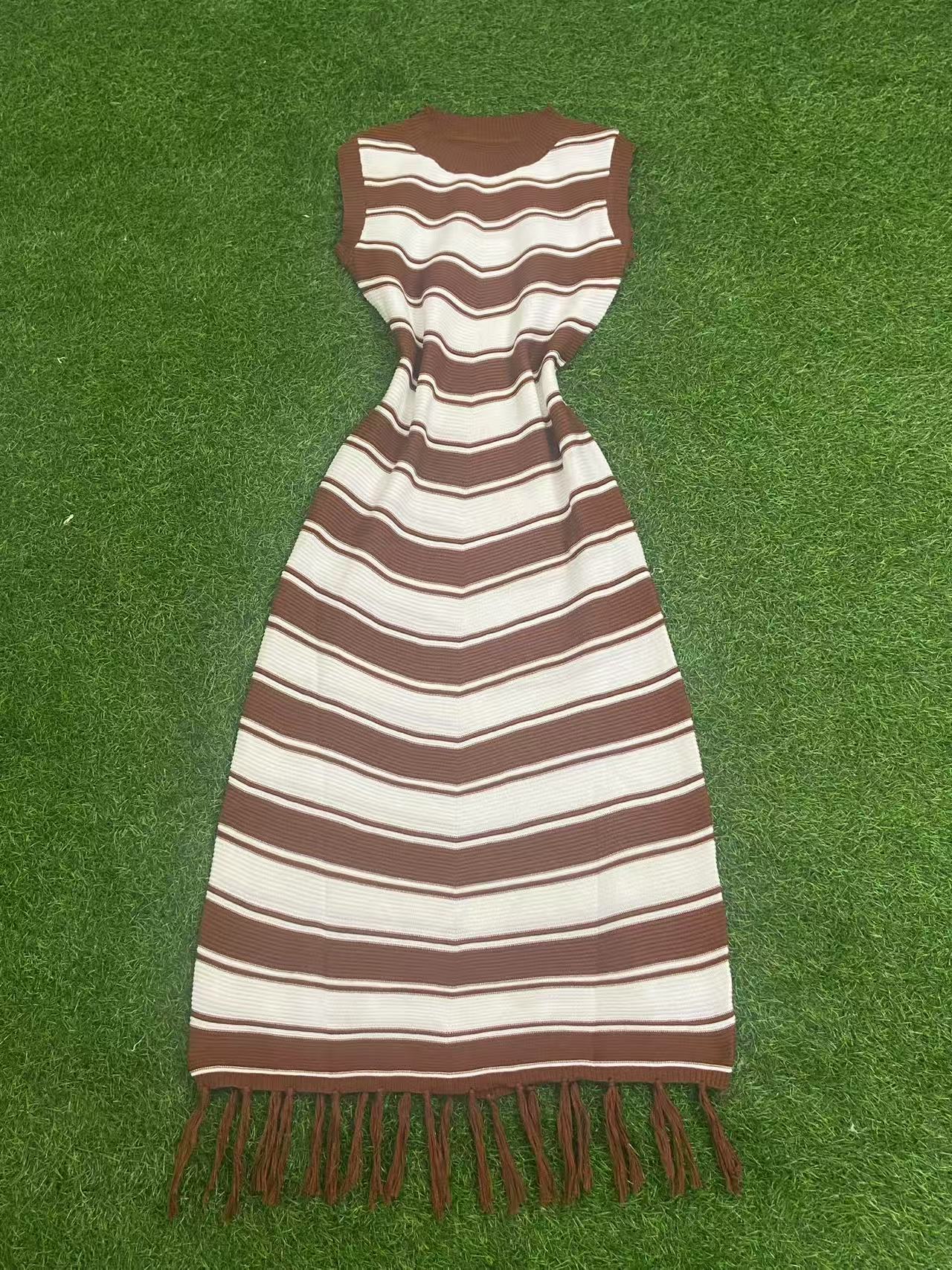 Tight Fitting Striped Tassel Sweater Dress Slim Fit Knit Fashionable Elegant Dress 14