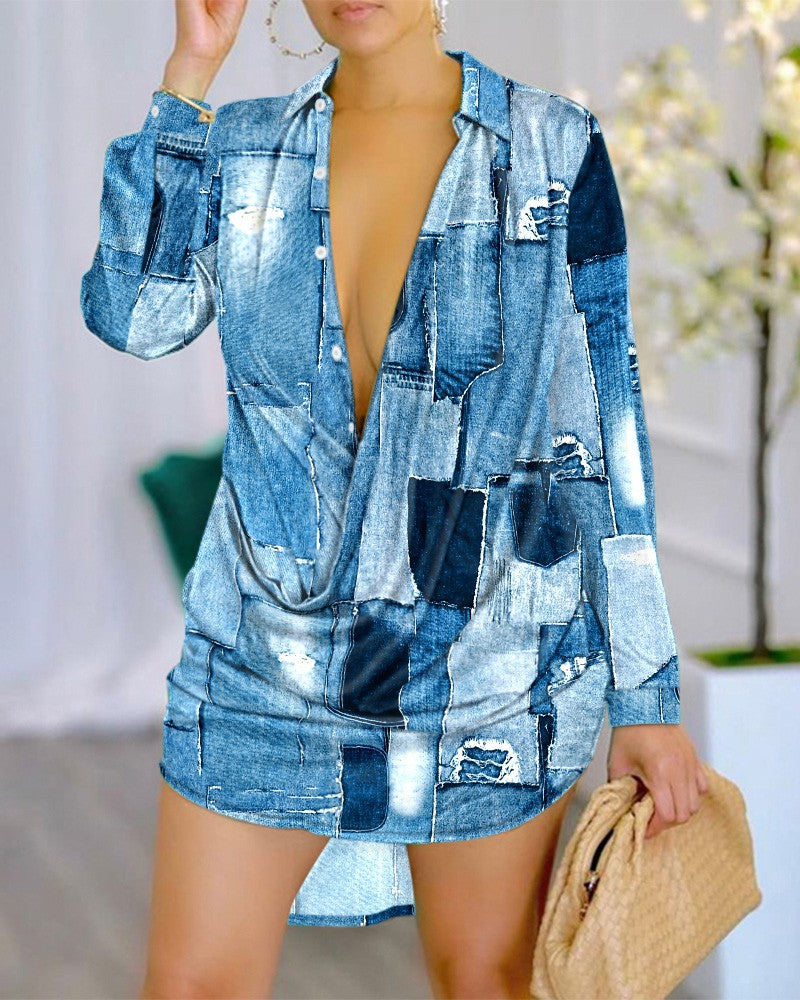 Women Sexy Fashion Print Long Sleeve Shirt 9