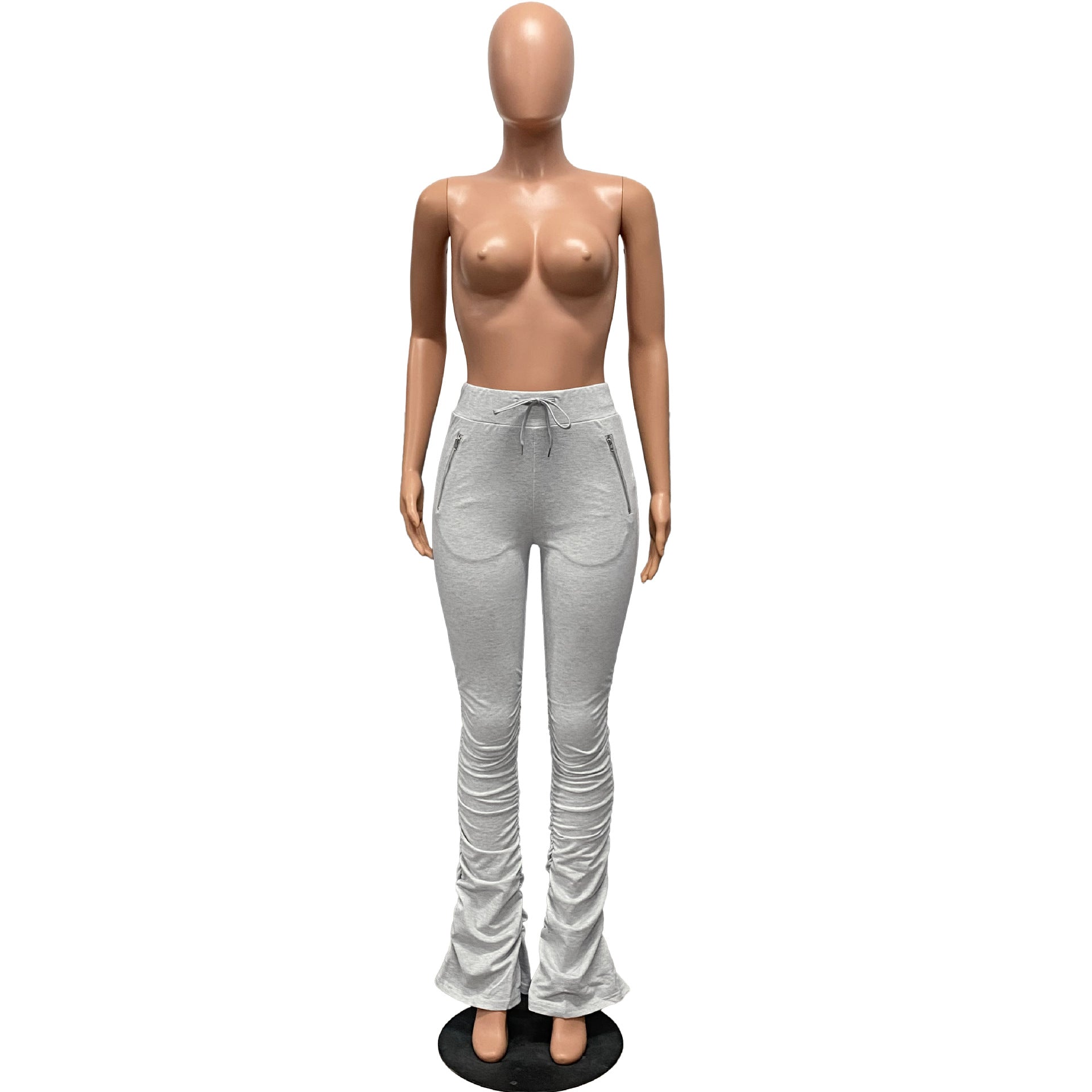 Women's Sports Casual Zipper Pockets Drawstring Fleece Fabric Pants 10