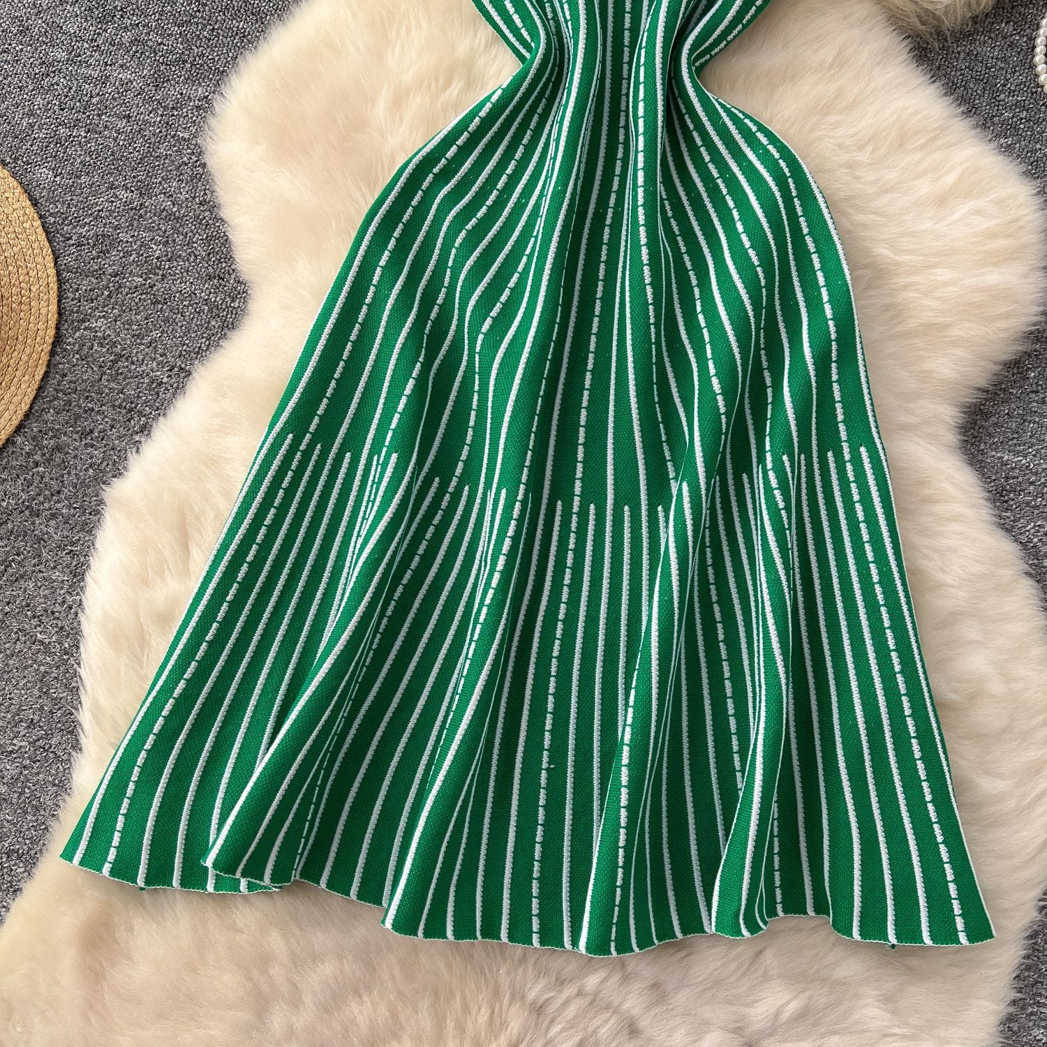 Women's Summer Square Neck Sleeveless Striped Slim Knitting Dress 18