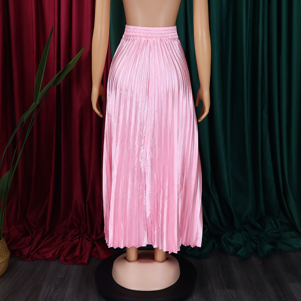 Women's Plus Size Mid-High Waist Pleated Long Skirt 38