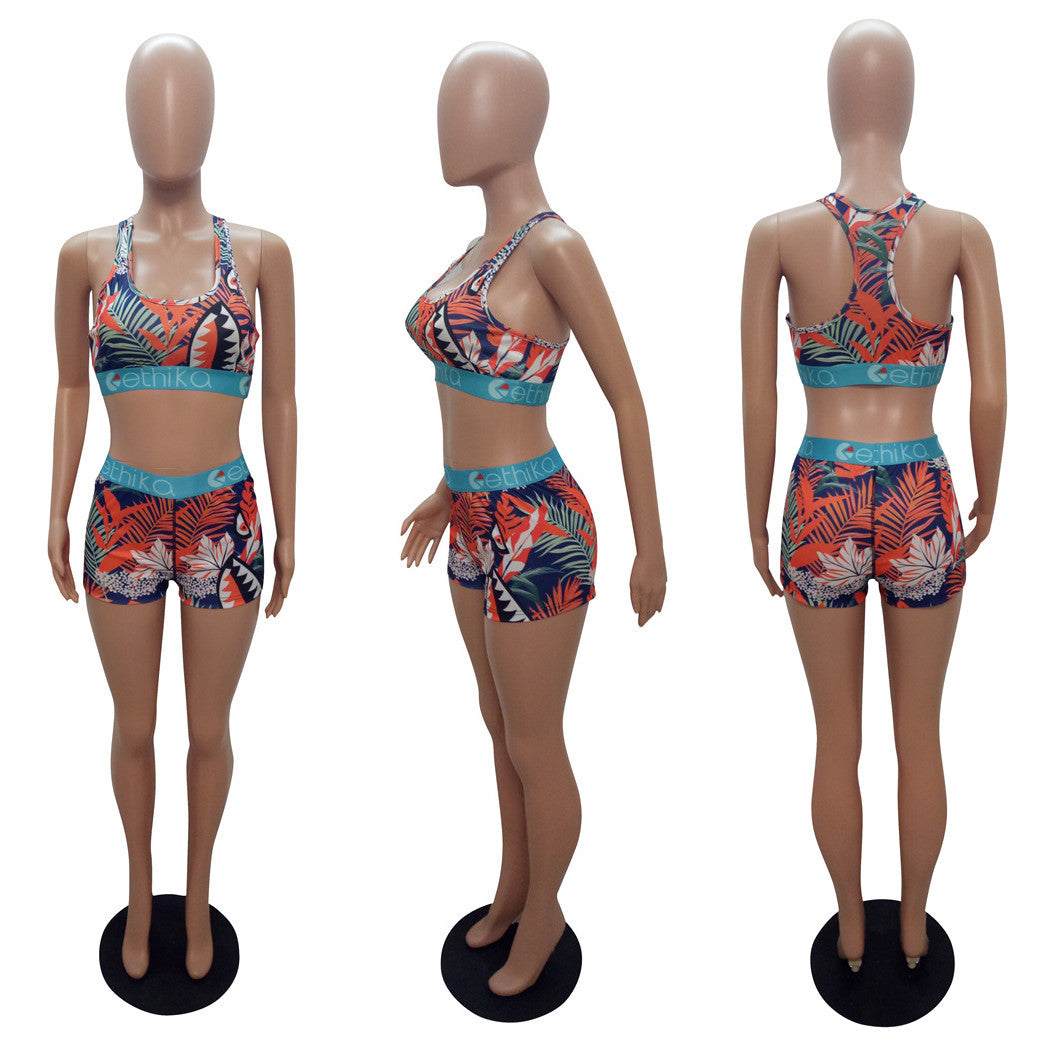 Women's Style Slim Fit Shorts Printed Two-Piece Set 19