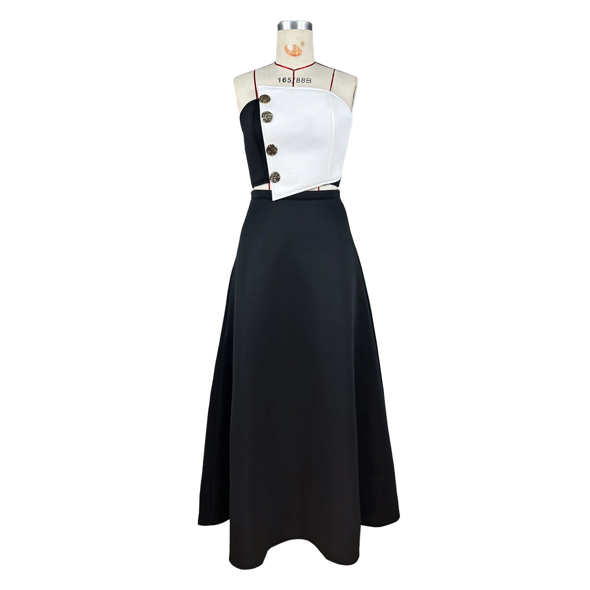 Color-Blocking Strapless Top High-Waist A-Line Skirt Elegant Formal Two-Piece Set 10