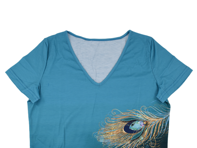 Peacock Feathers Print V-Neck Short Sleeve Casual Dress 6