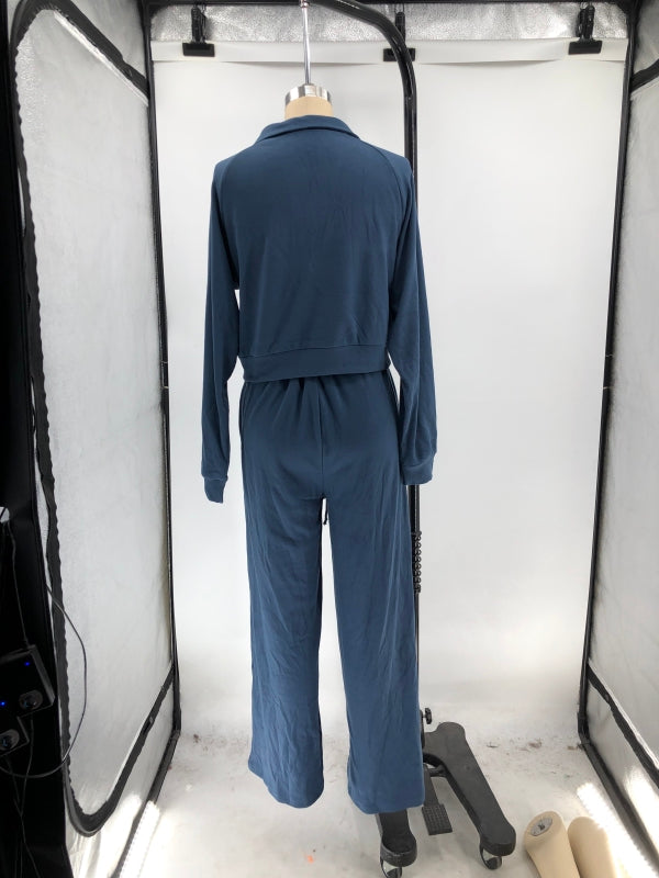 Women Fall/Winter Solid V-Neck Long Sleeve Casual Top and Pants Two-Piece Set 25